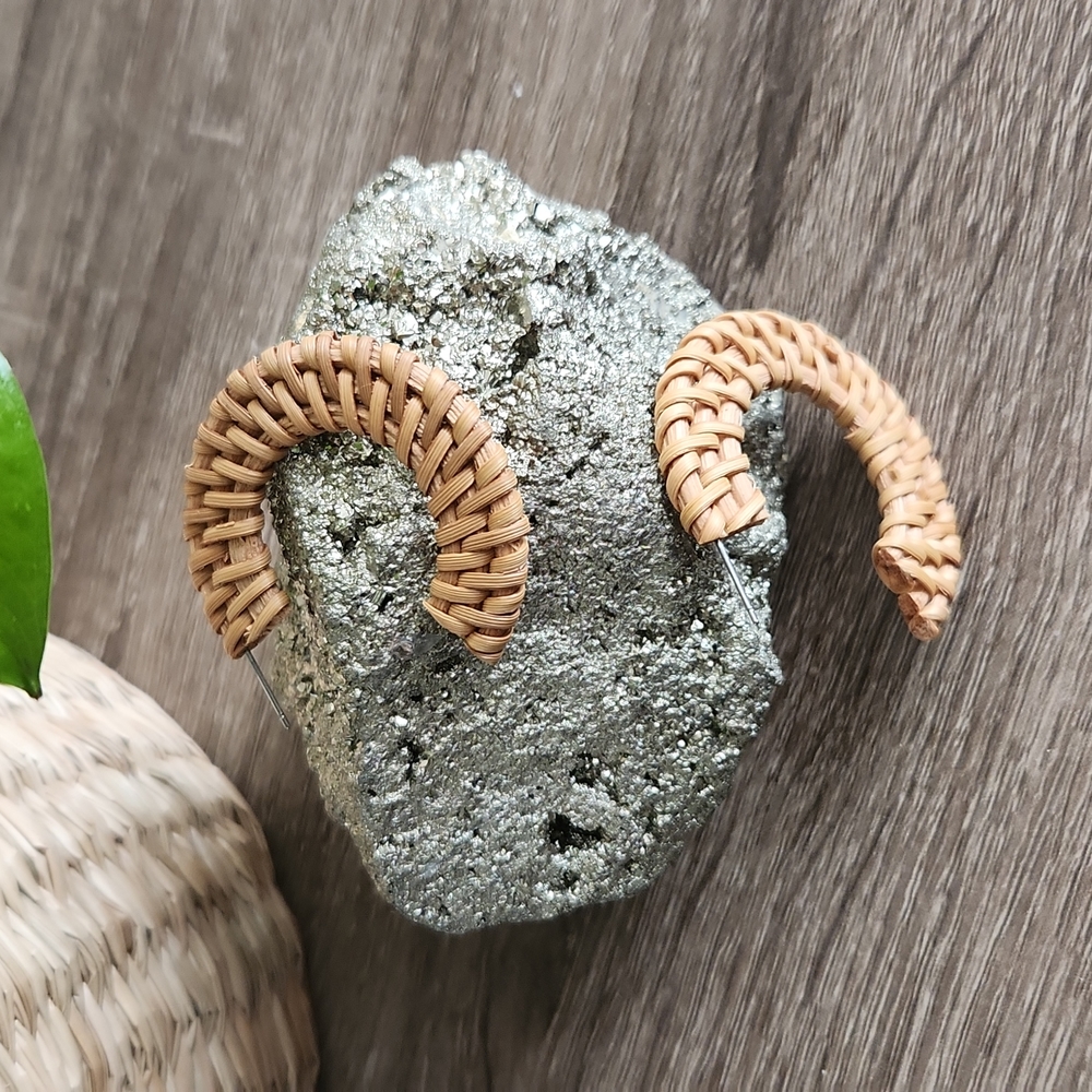 Minimalist Boho Rattan Flat Hoops